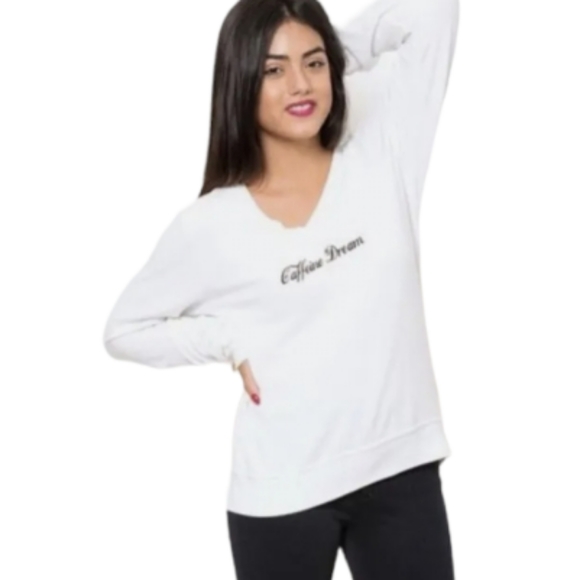 CCO⬇️ Wildfox NWT misspelled white V neck "Caffiene Dream" NWT - Picture 4 of 16
